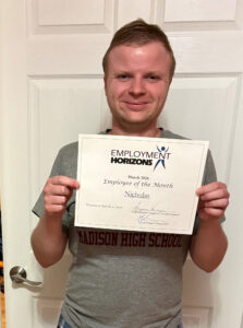 Nick from Rose House earns Employee of the Month Award from Employment Horizons of Cedar Knolls, NJ